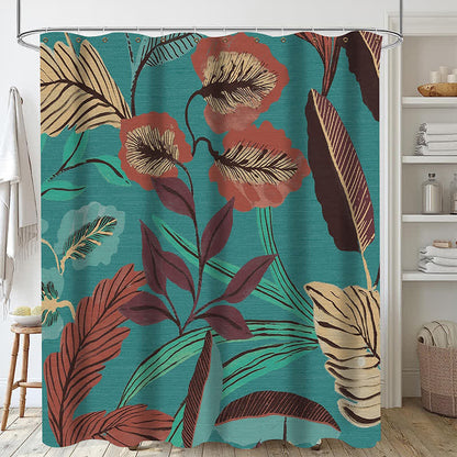 Rideau de douche imperméable à motif de feuilles de plantes