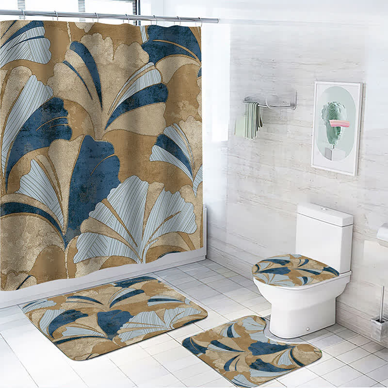 Rideau de douche imperméable à motif de feuilles de plantes