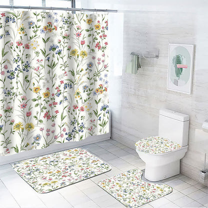 Rideau de douche imperméable à motif de feuilles de plantes