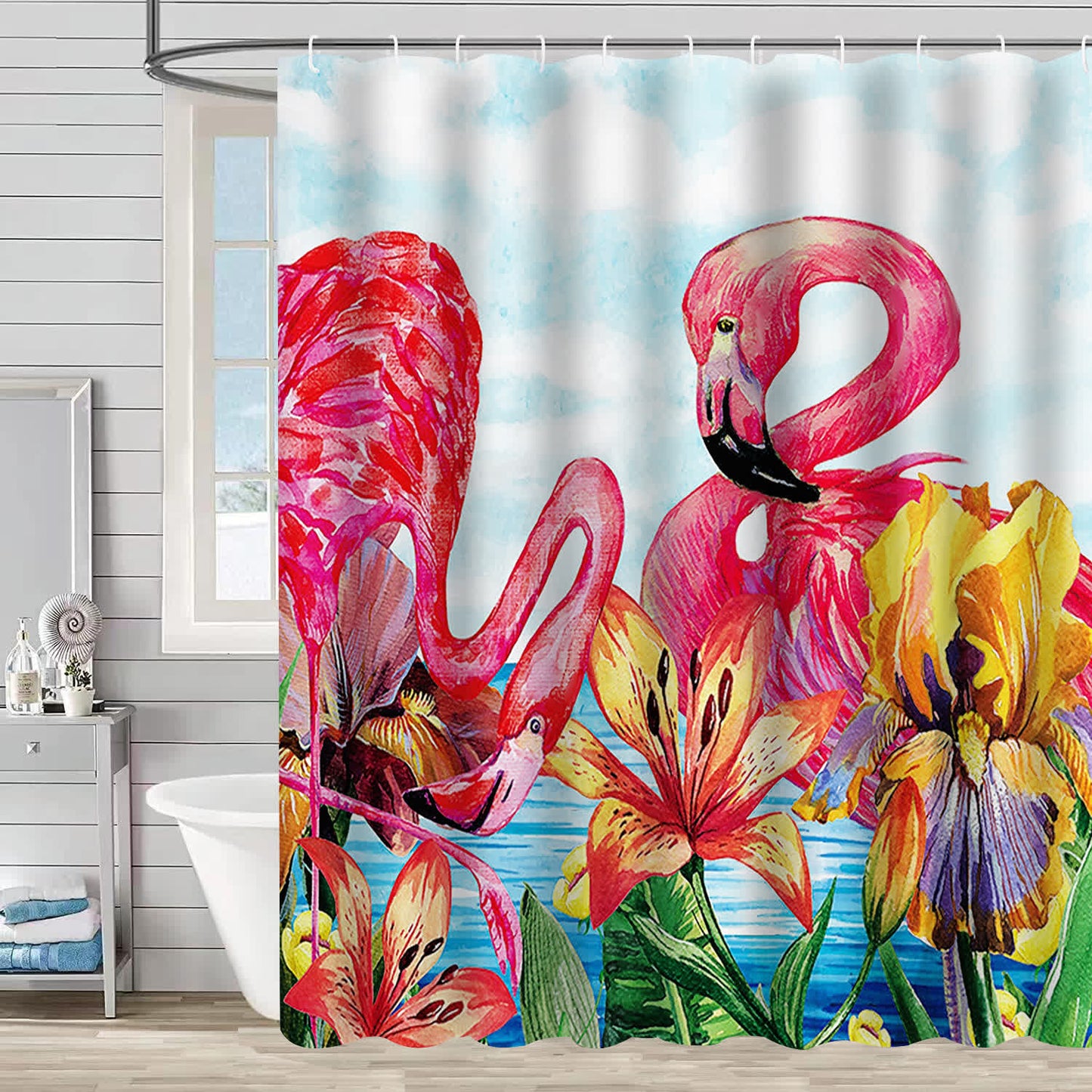 Rideau de douche décoratif imperméable Flamingo