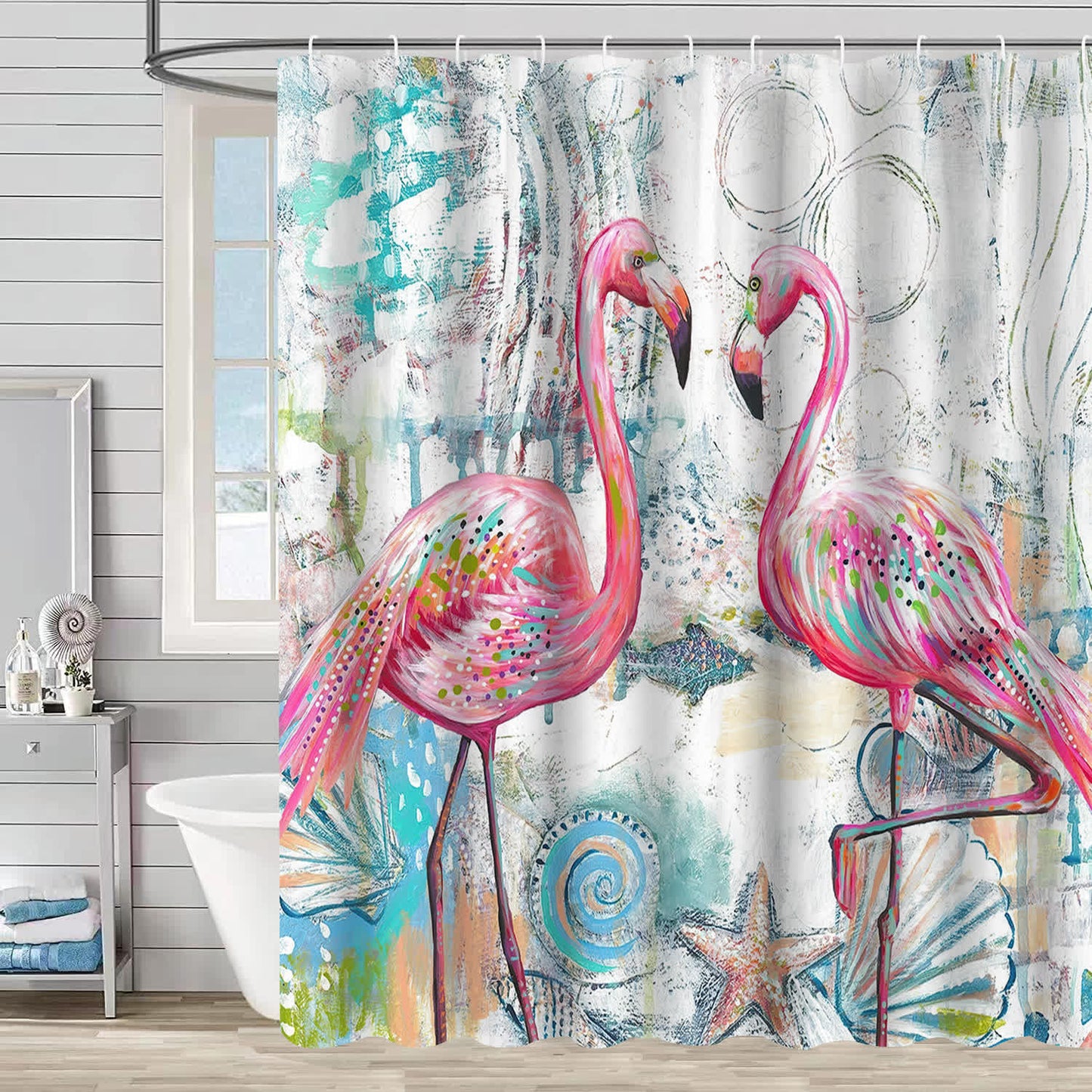 Rideau de douche décoratif imperméable Flamingo