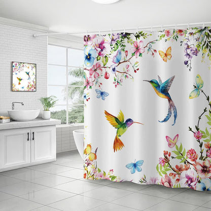 Rideau de douche décoratif imperméable avec fleurs et oiseaux