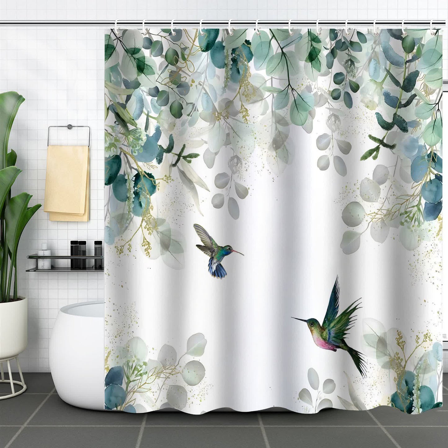 Rideau de douche décoratif imperméable avec fleurs et oiseaux
