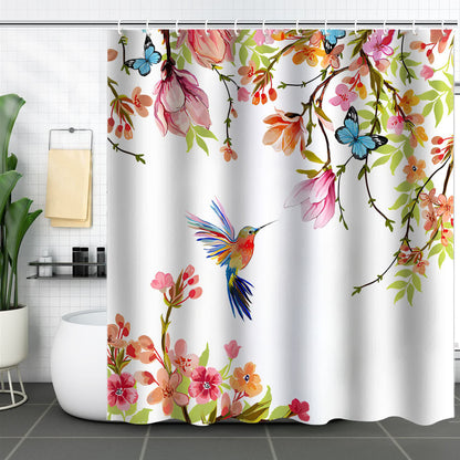 Rideau de douche décoratif imperméable avec fleurs et oiseaux