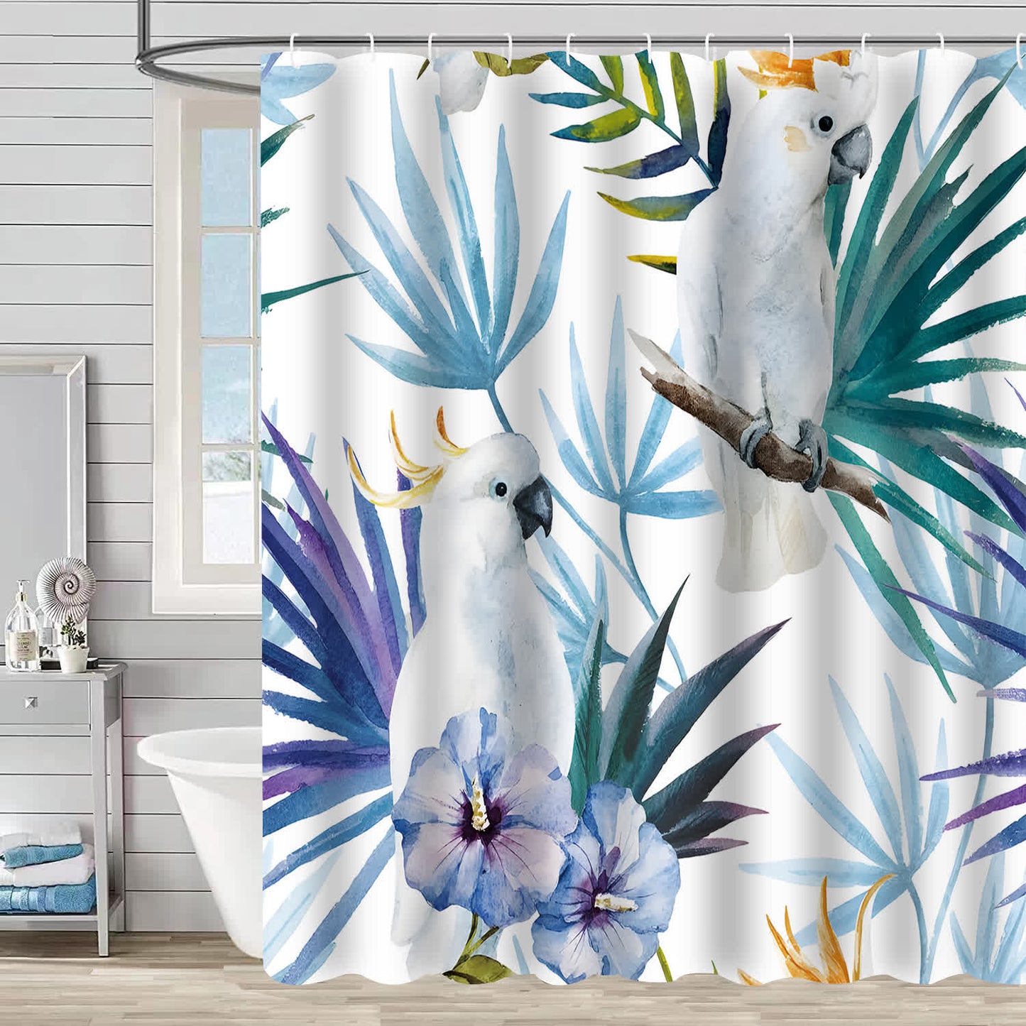 Rideau de douche décoratif imperméable avec fleurs et oiseaux