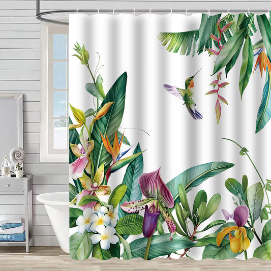 Rideau de douche décoratif imperméable avec fleurs et oiseaux