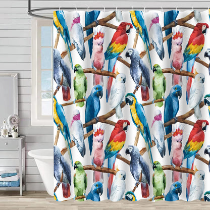 Rideau de douche décoratif imperméable avec fleurs et oiseaux