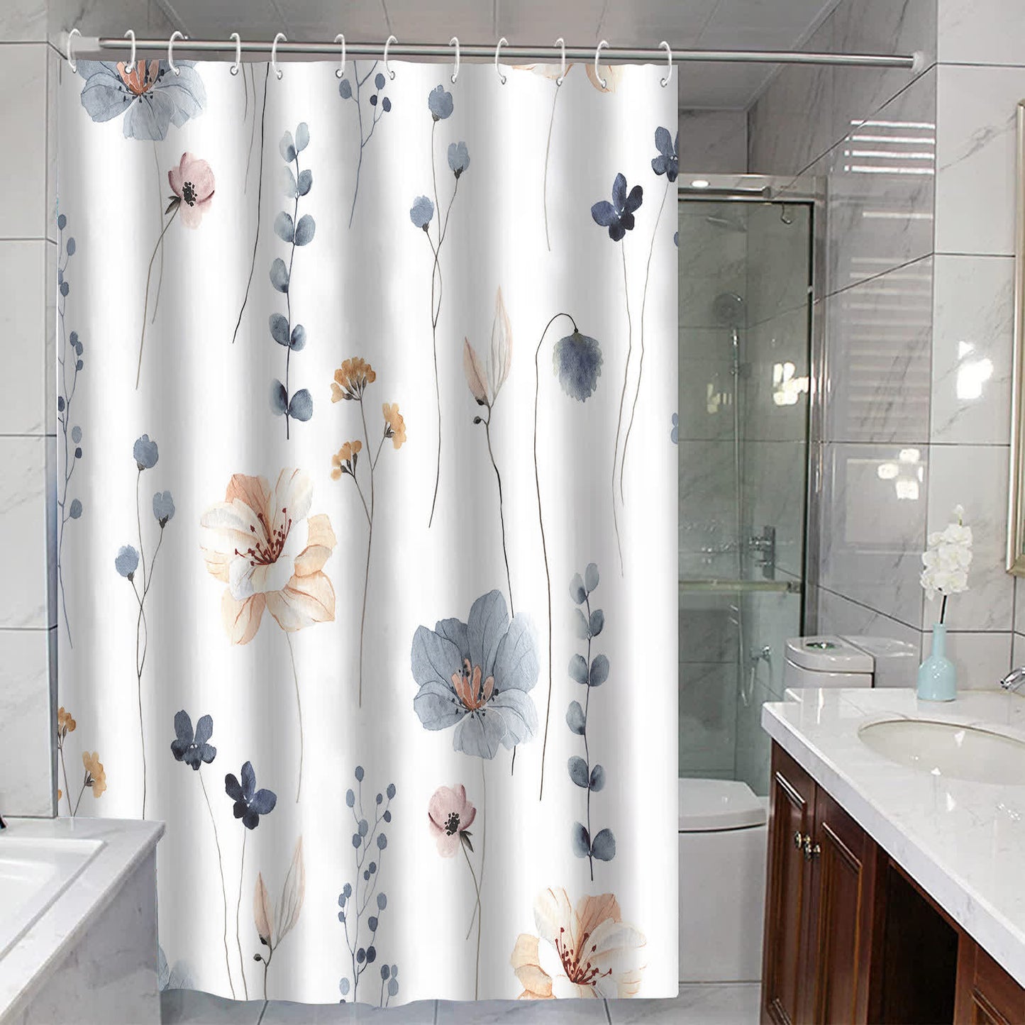 Rideau de douche décoratif imperméable à motif floral élégant