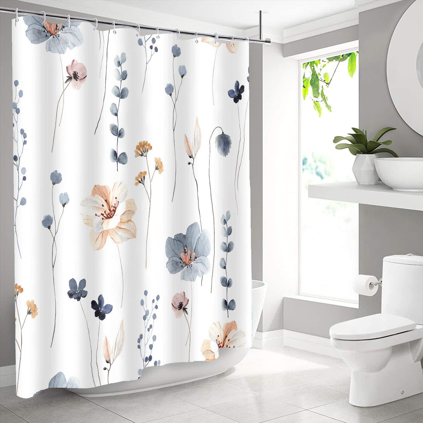 Rideau de douche décoratif imperméable à motif floral élégant