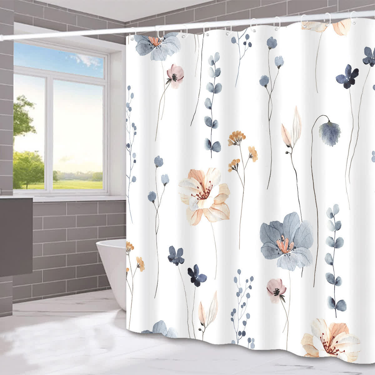 Rideau de douche décoratif imperméable à motif floral élégant