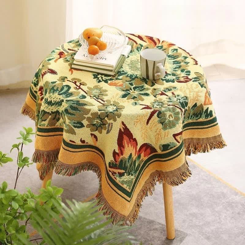 Nappe Jacquard Vintage Gerbera Bleu Tournesol