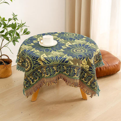 Nappe Jacquard Vintage Gerbera Bleu Tournesol