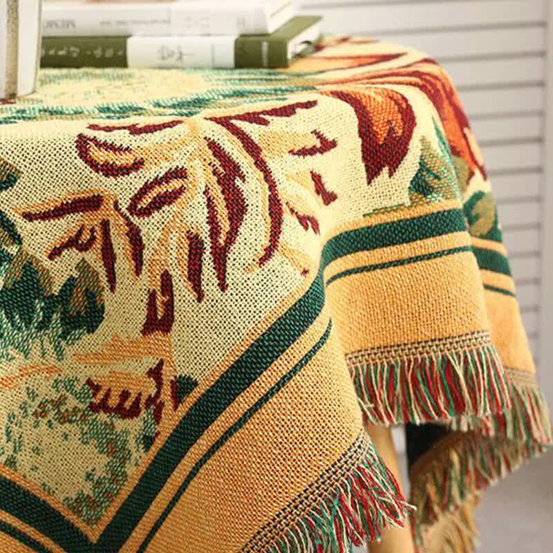 Nappe Jacquard Vintage Gerbera Bleu Tournesol