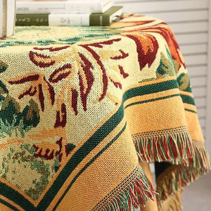 Nappe Jacquard Vintage Gerbera Bleu Tournesol