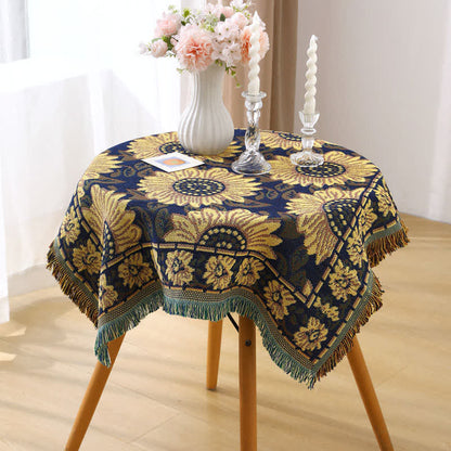 Nappe Jacquard Vintage Gerbera Bleu Tournesol