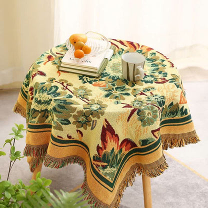 Nappe Jacquard Vintage Gerbera Bleu Tournesol