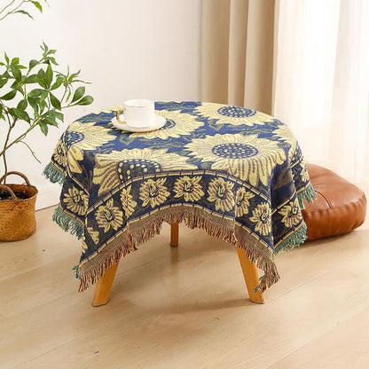 Nappe Jacquard Vintage Gerbera Bleu Tournesol