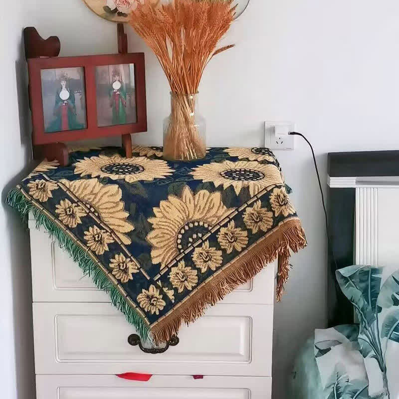 Nappe Jacquard Vintage Gerbera Bleu Tournesol