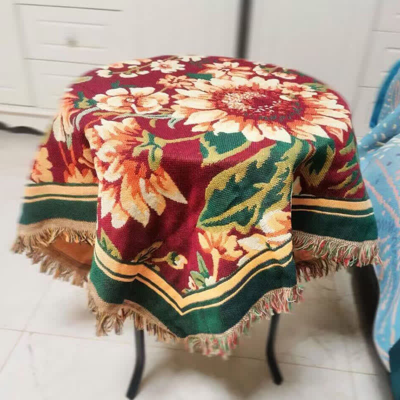 Nappe Jacquard Vintage Gerbera Bleu Tournesol