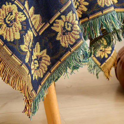Nappe Jacquard Vintage Gerbera Bleu Tournesol