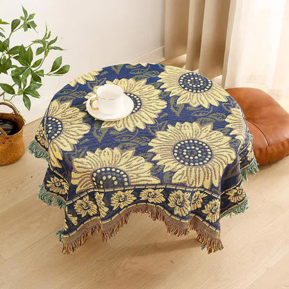 Nappe Jacquard Vintage Gerbera Bleu Tournesol