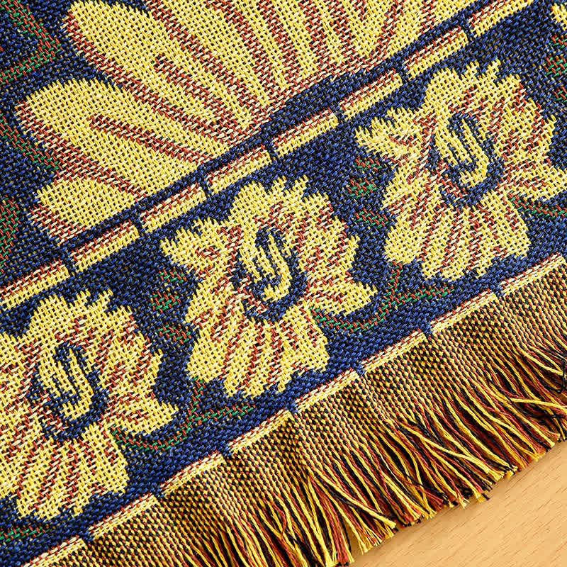 Nappe Jacquard Vintage Gerbera Bleu Tournesol