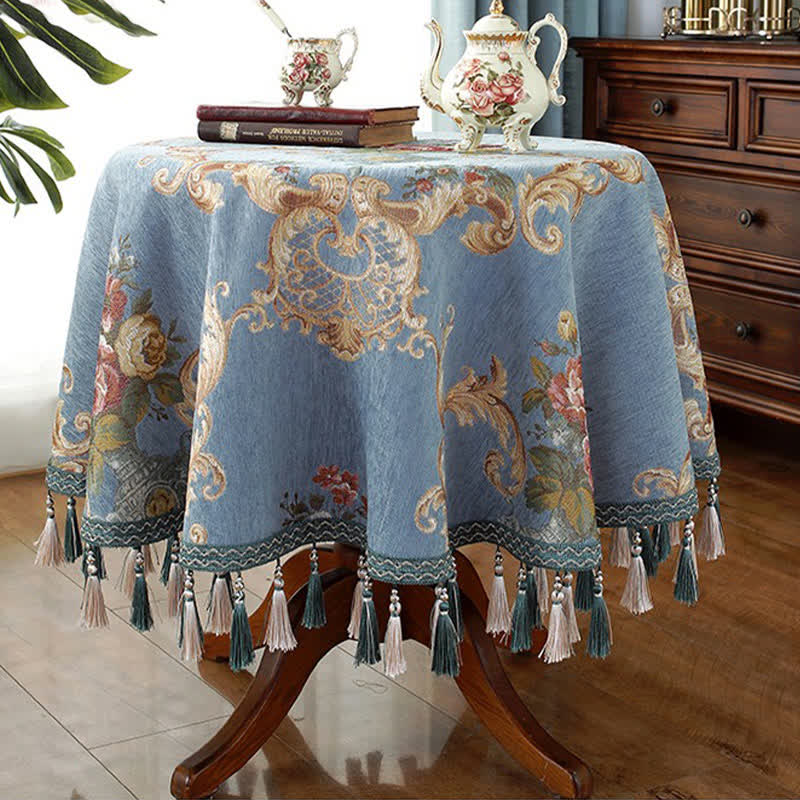 Nappe élégante à motif floral en jacquard chenille