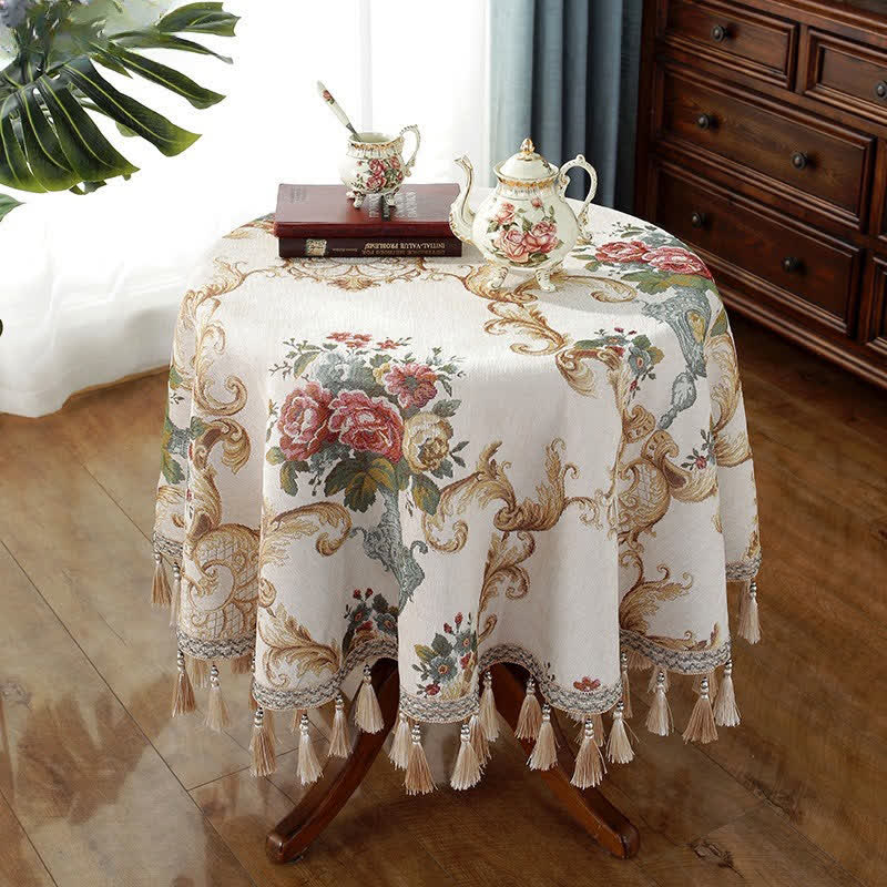Nappe élégante à motif floral en jacquard chenille
