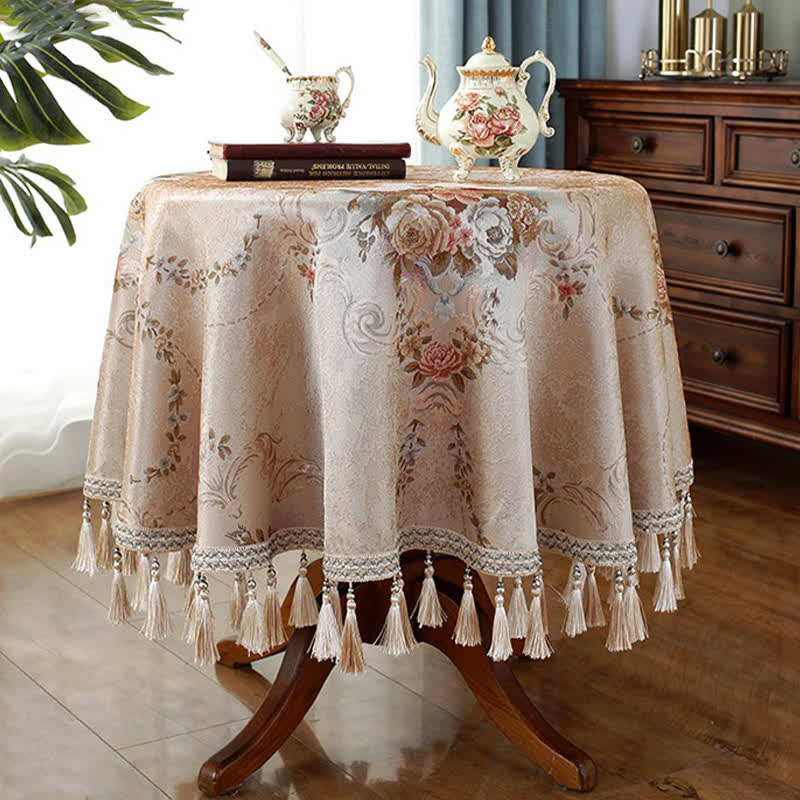 Nappe élégante à motif floral en jacquard chenille