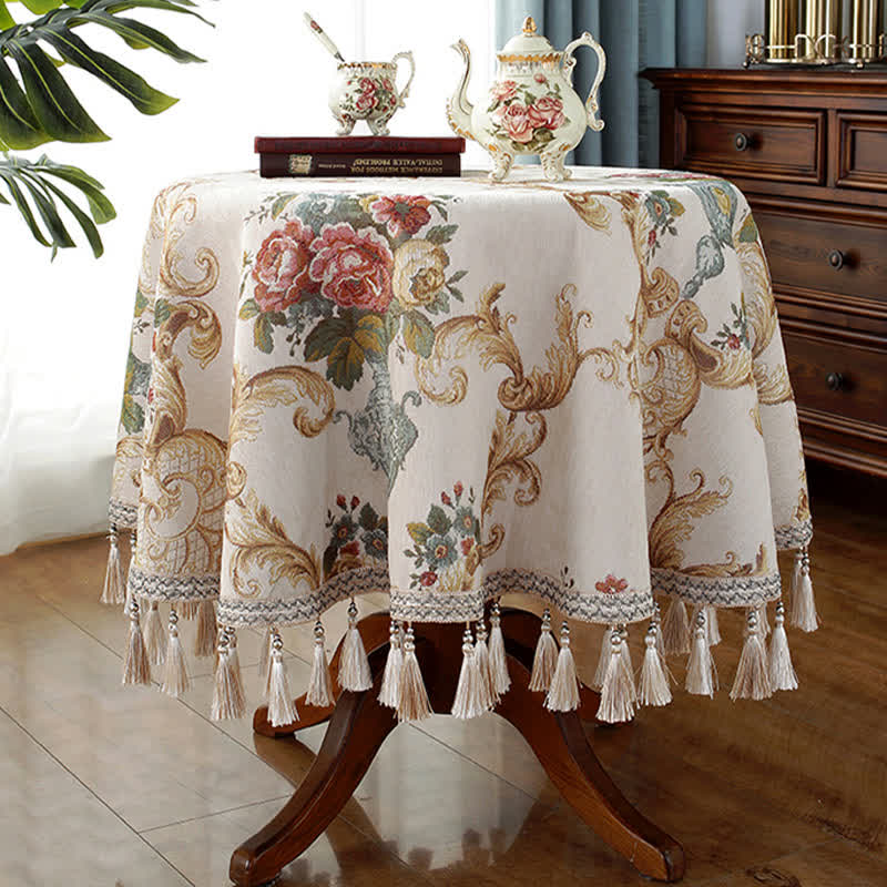 Nappe élégante à motif floral en jacquard chenille