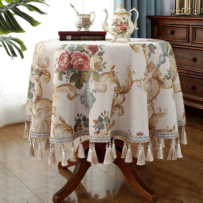 Nappe élégante à motif floral en jacquard chenille