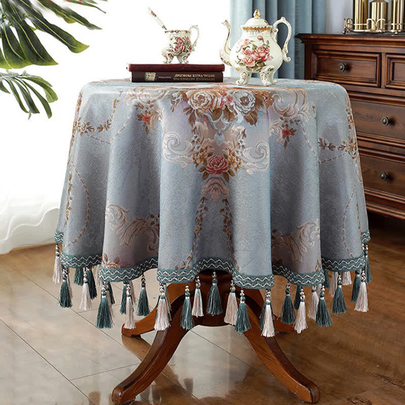 Nappe élégante à motif floral en jacquard chenille