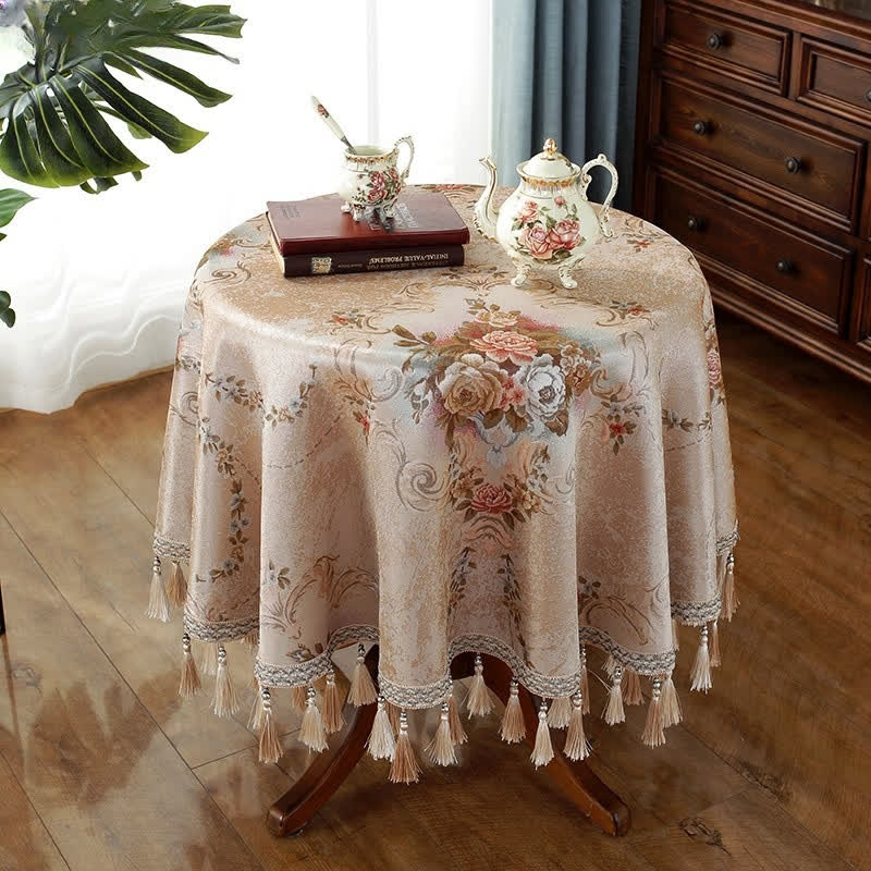 Nappe élégante à motif floral en jacquard chenille