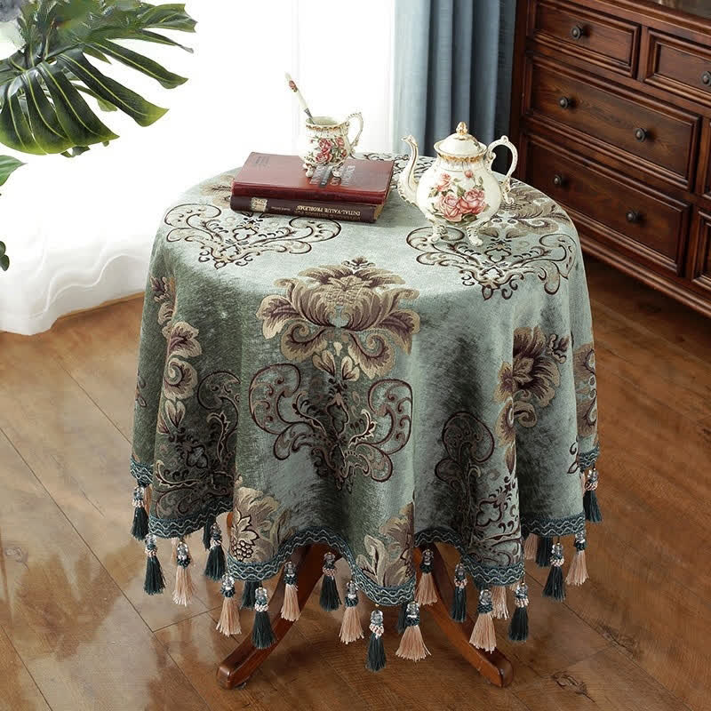 Nappe élégante à motif floral en jacquard chenille