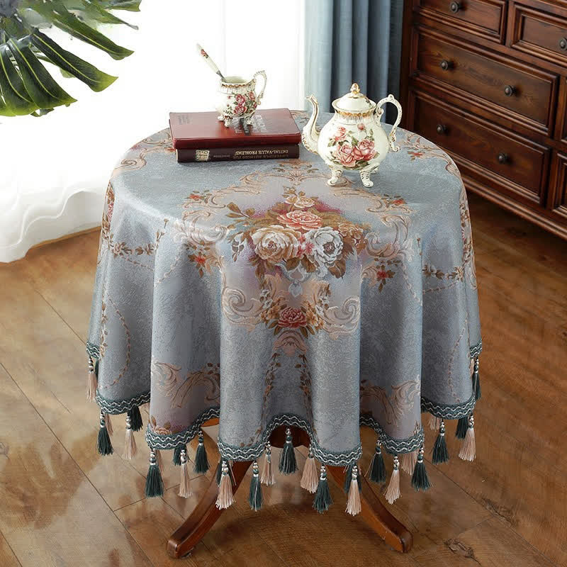 Nappe élégante à motif floral en jacquard chenille