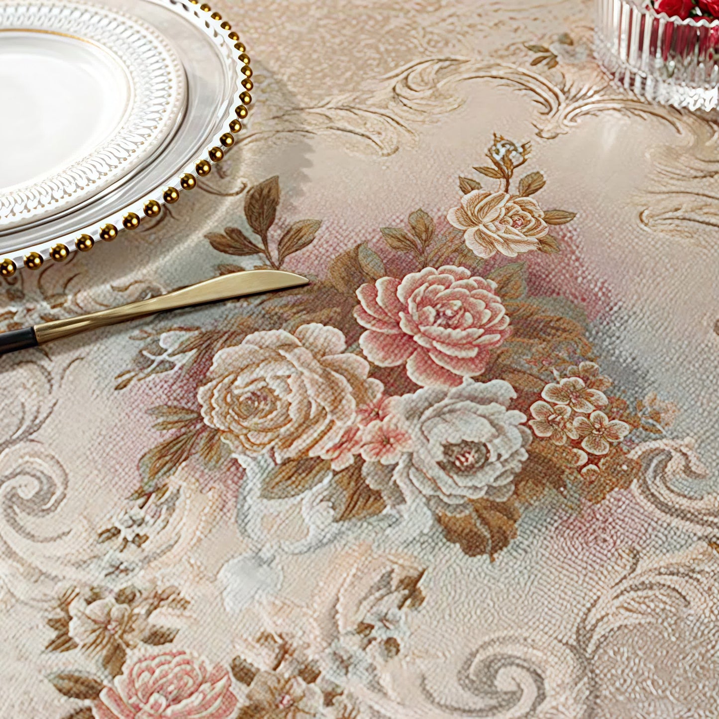 Nappe élégante à motif floral en jacquard chenille