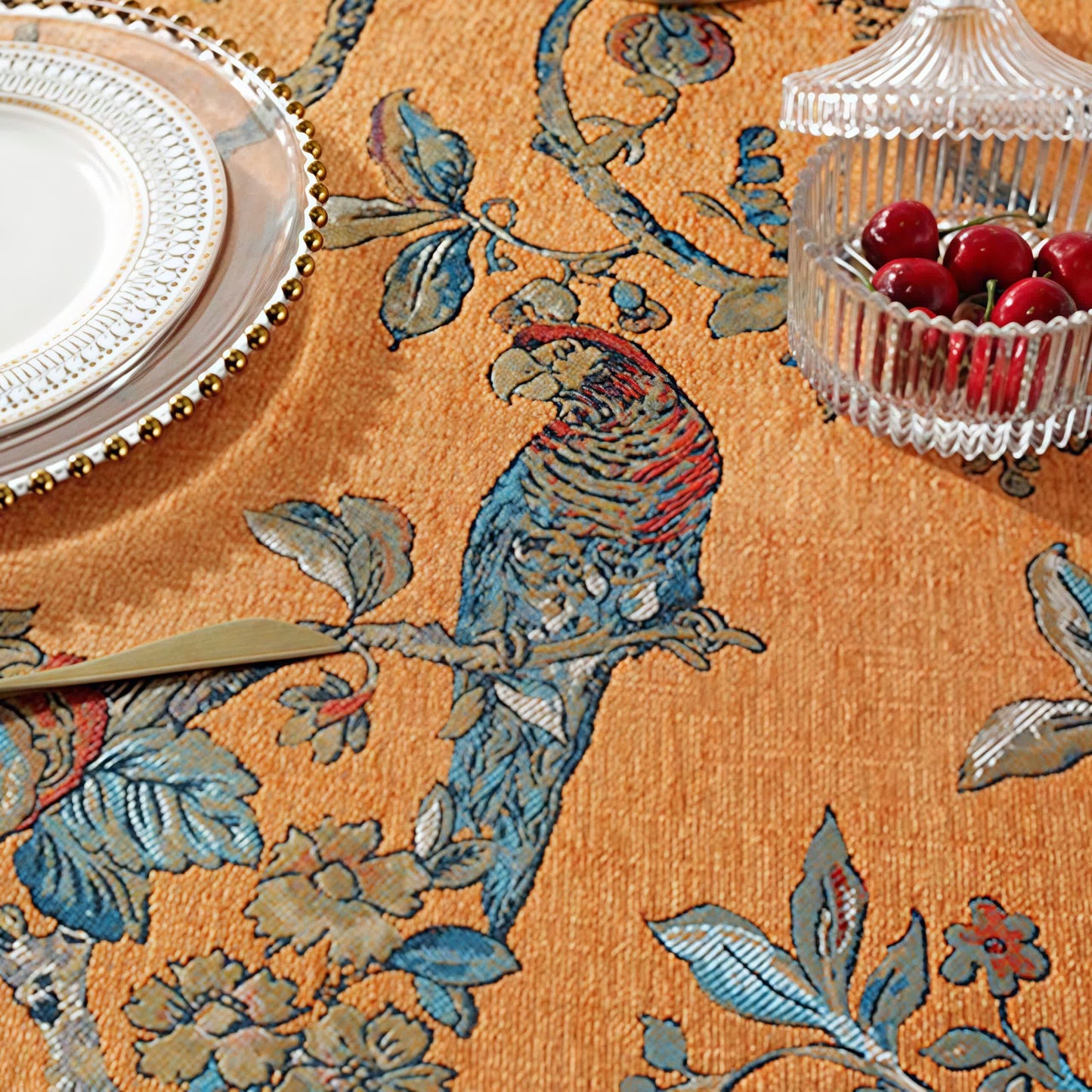 Nappe élégante à motif floral en jacquard chenille