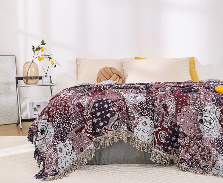 Couette en gaze de coton respirante avec pompon jacquard