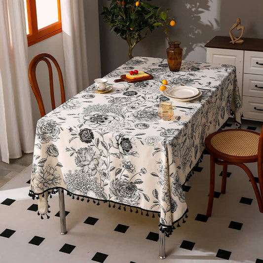 Nappe à imprimé ethnique pompon hortensia