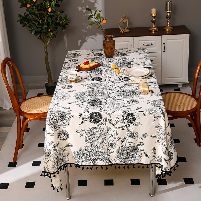 Nappe à imprimé ethnique pompon hortensia
