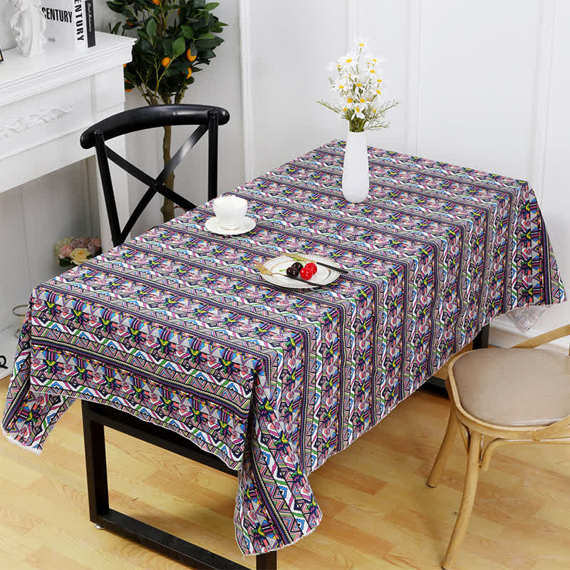 Nappe à imprimé ethnique pompon hortensia