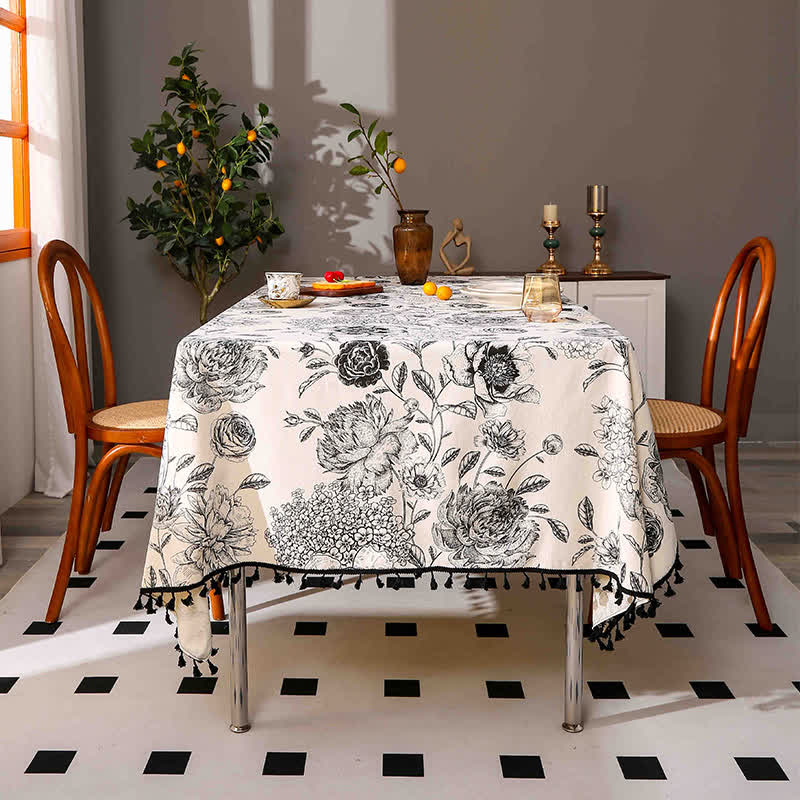 Nappe à imprimé ethnique pompon hortensia