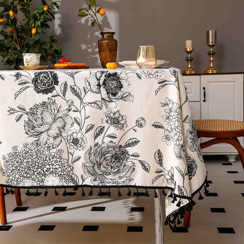 Nappe à imprimé ethnique pompon hortensia