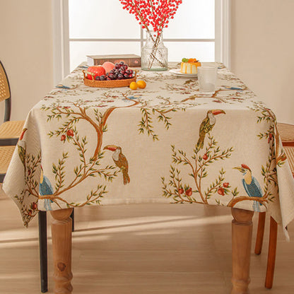 Nappe élégante teinte en fil avec fleurs et oiseaux
