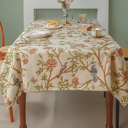 Nappe élégante teinte en fil avec fleurs et oiseaux