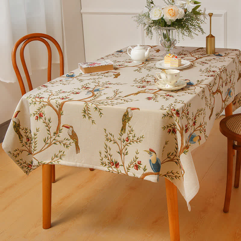 Nappe élégante teinte en fil avec fleurs et oiseaux