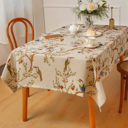 Nappe élégante teinte en fil avec fleurs et oiseaux