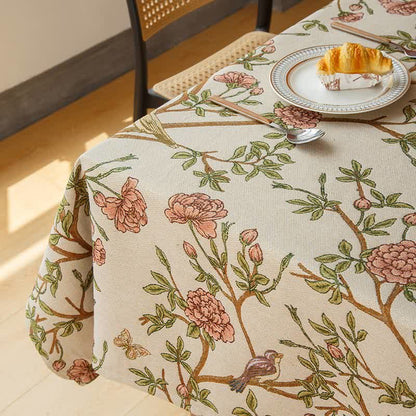 Nappe élégante teinte en fil avec fleurs et oiseaux