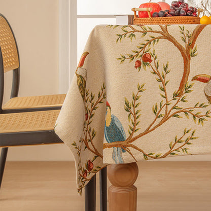 Nappe élégante teinte en fil avec fleurs et oiseaux