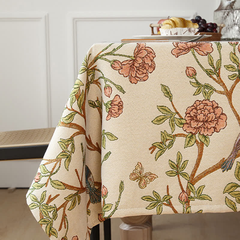 Nappe élégante teinte en fil avec fleurs et oiseaux